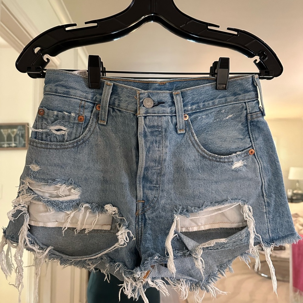 Levi's 501 Blue Jean Shorts Distressed Cut-Off Style
